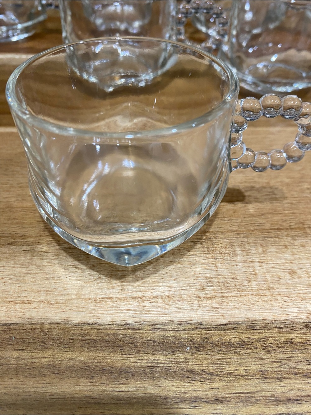 Vintage Hazel Atlas Glass Cups Set: Beaded Handles, 1950s (set of 8) - Picture 5 of 7